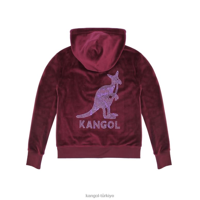Kangol kadınlar kadife kristal fermuarlı kapüşonlu svetşört HZ6F01138