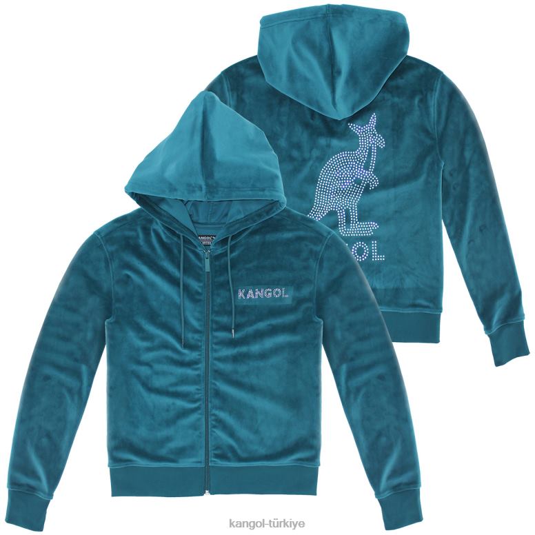 Kangol kadınlar kadife kristal fermuarlı kapüşonlu svetşört HZ6F01140