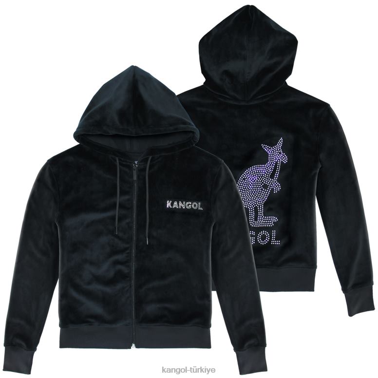 Kangol kadınlar kadife kristal fermuarlı kapüşonlu svetşört HZ6F01141
